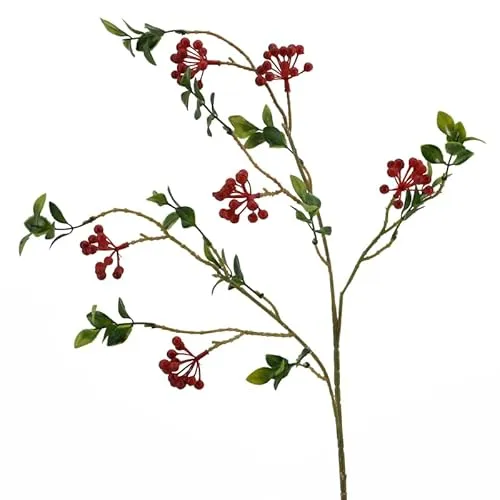 Floratexx Künstlicher Beerenzweig, Vogelbeere, Schlehe, Eibe, ca. 66 cm. 1 Stück. ROT