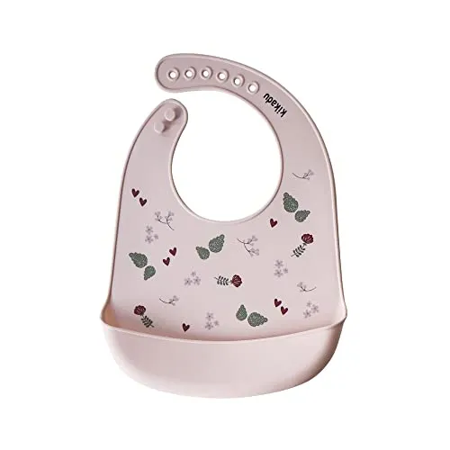 kikadu Silikon Lätzchen Hase Rosé - Kindergeschirr, BPA-frei, mit niedlichen Aufdrucken