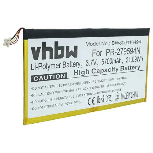vhbw Akku kompatibel mit Acer Iconia A5008, One 10 B3-A20, One 10 B3-A30, Tab 10 A3-A40 Tablet Pad (5700mAh, 3,7V, Li-Polymer)