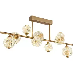 GLOBO Lighting Deckenleuchte VIRINA - Goldene 9-flammige LED Deckenlampe - Elegante Deckenleuchte mit goldfarbenem Metall und klaren K9 Kristallen. Ideal für Wohnzimmer und Esszimmer, sorgt für warmes Licht und stilvolles Ambiente.