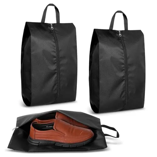 Romon Schuhbeutel, Wasserabweisend Schuhtasche Staubdicht Schuhsack Stoffbeutel mit Reißverschluss, 41 * 26cm,Travel Aufbewahrungsbeutel Organizer für Reisen Zuhause, Schwarz (2 Stück)