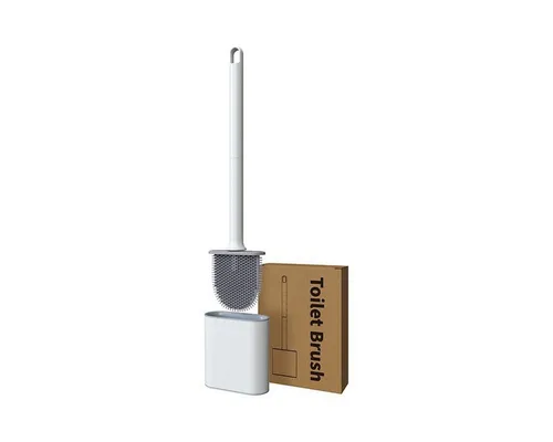 XDeer WC-Reinigungsbürste Silikon WC Bürste Toilettenbürste 360°-Reinigung ohne Totwinkel, mit flachem Silikon Bürstenkopf Schaber Aufbewahrungsbehälter