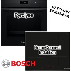 BOSCH Herdset Pyrolyse 3D Heissluft 71 Liter Induktionskochfeld PowerBoost Schwarz - Schwarz