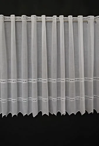 frankgardinen Scheibengardine Lochstickerei 47 cm hoch Weiß in weiß von frankgardinen