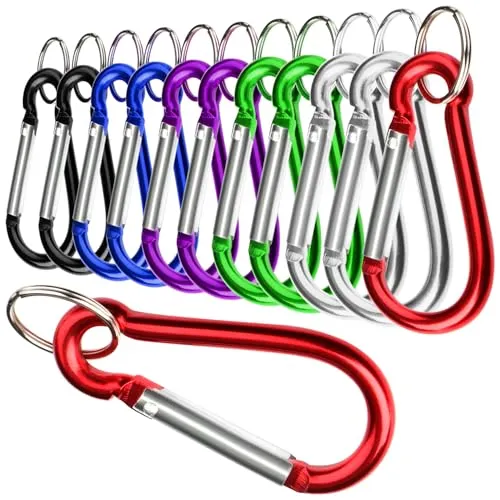 com-four® 12x Karabinerhaken - große Schnapphaken mit Schlüsselring - Karabiner-Schlüsselanhänger für Outdoor, Wandern, Angeln - Klemmhaken mit Schnappverschluss - 7,5 cm lang