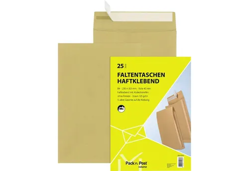 MAILMEDIA Versandtasche Faltentasche 30011594 B4 130g ohne Fenster haftklebend braun 25 Stück