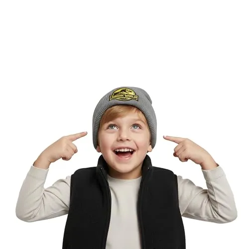ONOMATO! Jurassic World Mütze für Jungen, Beanie Dino Grau, Einheitsgröße, Wintermütze für Kinder, Dinosaurier Kindermütze, offiziell Lizenziertes Produkt