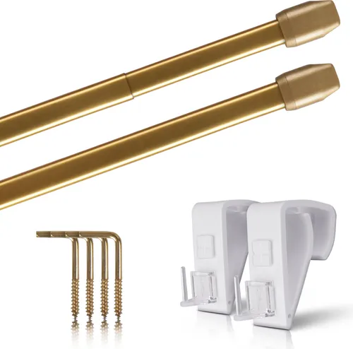 Vitragestangen gold - messing glänzend 40 - 60 cm + Klemmträger
