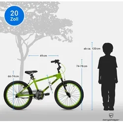 Bergsteiger Kinderfahrrad Monaco 20 Zoll BMX - Ideal für 6-9 Jahre - Kinderfahrrad mit 1 Gang und V-Brakes, stabiler Stahlrahmen und rutschfester Sattel für sicheres Fahren, perfekt für kleine Abenteurer!