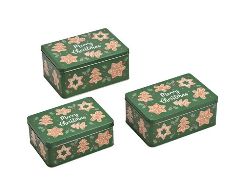matches21 HOME & HOBBY Vorratsdose Große Metall Plätzchendosen Merry Christmas Spruch grün im 3er Set, Metall, (3-tlg), Eckige Weihnachten Blech Vorratsdosen als Keks-Dosen in 21, 19, 17 cm