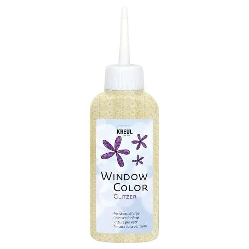 KREUL 42727 - Window Color glitzer gold 80 ml, glitzernde Fenstermalfarbe auf Wasserbasis, für glatte Oberflächen wie Glas, Spiegel und Fliesen