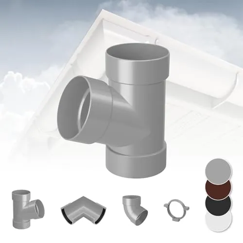 RAINWAY S Regenrinnen System (Rohrabzweig 67° grau) - PVC-U Kunststoff in 4 Farben, für Dachflächen < 100m² empfohlen, Abzweig Rohrbogen Zubehör