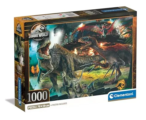 Clementoni Jurassic World 3 Puzzle 1000 Teile Erwachsene - Jurassic Puzzle Erwachsene in 70 x 50 cm - Puzzle Erwachsene anspruchsvoll von Clementoni 39856
