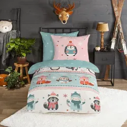 Traumschlaf Flanell Bettwäsche Winterliche Tierfreunde - Bettwäsche-Set aus 100% Baumwolle, mit praktischem Reißverschluss und pflegeleichtem Material für kuschelige Nächte im Winter.