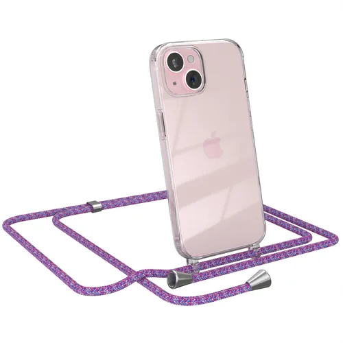 Für Apple iPhone 15 Case Handyhülle zum Umhängen Kordel Tasche Kette Lila / Pink