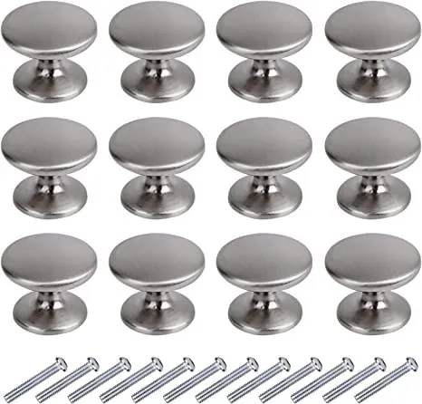 BIGLUFU Runden Schrankknöpfe, 12 Stück Silber Möbelknöpfe, 23 * 27mm Messing Schrankgriffe mit Schrauben für Kleiderschrank, Kommoden, Schubladen
