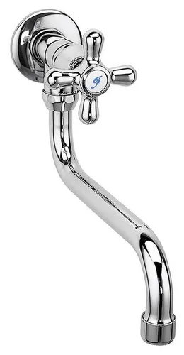 Ferro Waschtischarmatur RETRO Kaltwasserventil - Waschtischarmatur im Retro-Design mit Kreuzgriff, ideal für stilvolle Badezimmer. Wandmontage und langlebige Chrom-Oberfläche sorgen für eine elegante Ausstrahlung.