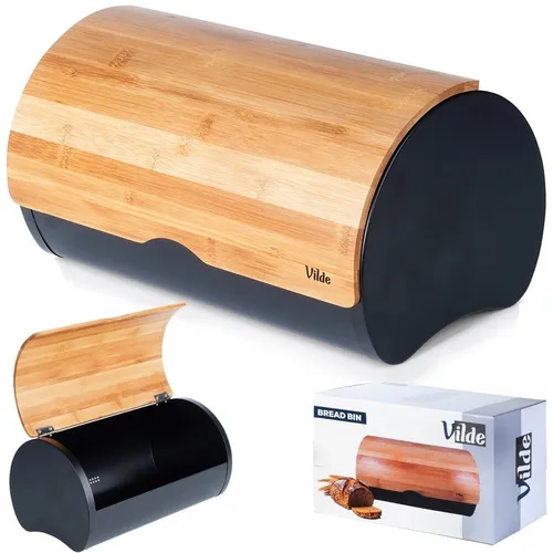 Brotkasten aus Stahl und Holz - Schwarz 38x24x20 cm - Brotkästen aus Stahl und Holz, stilvolles Design und optimale Frischhaltung für Ihr Brot.