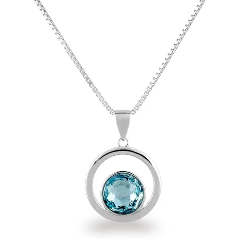 Schöner-SD Anhänger rund Halskette 925 Silber Aquamarin blau - Elegante 925 Silber Halskette für Damen mit 8 mm Aquamarin-Kristallanhänger, der in schimmerndem Silber eingefasst ist. Ideal für besondere Anlässe oder als liebevolles Geschenk.