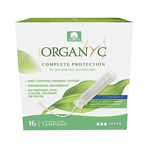 Organyc 100% Bio-zertifizierte Tampons mit pflanzenbasiertem Applikator, Regular, hypoallergen, ohne Chemie – 16 Stück