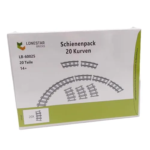 LONESTAR Klemmbausteine City Schienen 20x Kurven, Erweiterungspaket, kompatibel mit Klemmbausteinen, robuste Kurvenschienen für Eisenbahn, DIY Set für Stadtbau, Zubehör für Kinder und Erwachsene
