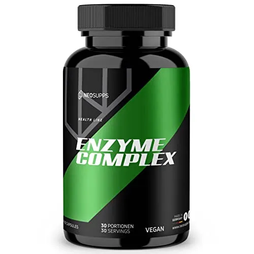 NEOSUPPS Verdauungs-Enzym Complex, Enzym Kapseln zur Unterstützung der Verdauung & Nährstoffaufnahme, pflanzliche Enzyme, Pflanzenextrakte, Vegan Supplement für Alltag Wohlbefinden & Ernährung