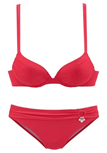s.Oliver Push-Up-Bikini mit Zierring in Rot - Größe 42 - Bademode mit Push-Up-Bügel und verstellbaren Doppelträgern für optimalen Halt. Ideal für einen stylischen Auftritt am Strand oder Pool.