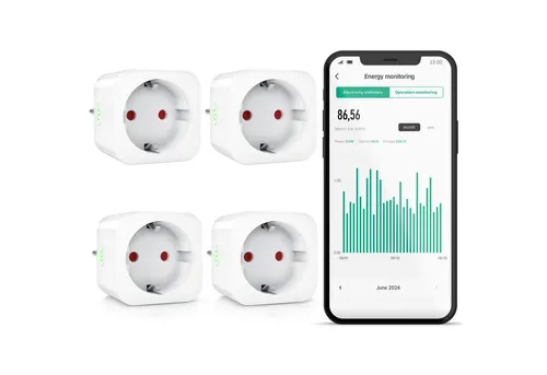 BEARWARE WLAN-Steckdose mit Strommessung, 2,4Ghz WiFi Fernsteuerung per App, Sprachsteuerung, Spar-Set, 4-St., 4er Set, Zeitschaltuhr, Energiekostenmessgerät, Smart life App, Timer