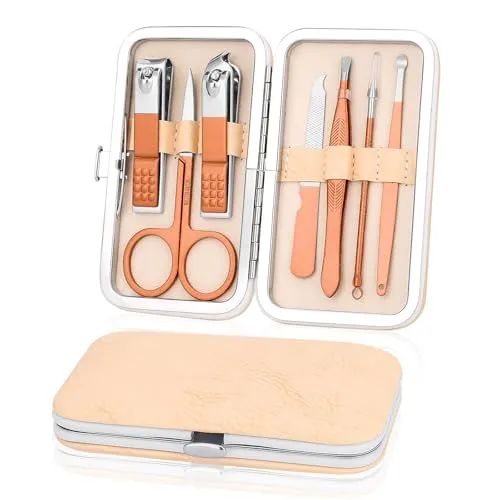 Maniküre Set – Edelstahl Nagelknipser & Nagelhautentferner – 7-in-1 Pediküre Set mit Nagelhautschere, Cuticle Remover für eingewachsene Zehennägel und dicke Nägel (Roségold)