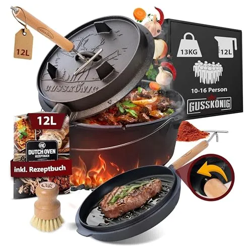 GUSSKÖNIG Dutch Oven 12 l mit Füßen in schwarz von GUSSKÖNIG