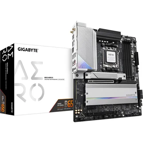 GIGABYTE B650 AERO G Mainboard - High-Performance für AMD Ryzen 9000 CPUs - Mainboard mit Unterstützung für AMD Ryzen 7000/8000/9000 CPUs, bis zu 8000 MHz DDR5, WiFi 6E und fortschrittlichem thermischen Design für optimale Leistung.