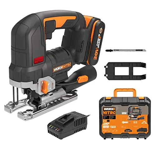 WORX WX542 Akku Stichsäge 20V - Pendelhub & Bürstenloser Motor - Sägen - Leistungsstarke Akku-Stichsäge mit 20V und 2,5Ah Lithium-Ionen Akku, ideal für präzise Schnitte in Holz, Kunststoff und Metall. Leicht und handlich mit nur 1,9 kg.