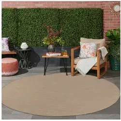 Jimri Outdoorteppich Key West, Rund, Outdoor Teppich Balkonteppich Terassenteppich beige Rund | 120 cm x 120 cm