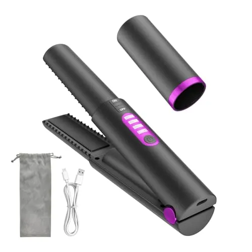 OBEST Kabelloser Haarglätter,2 in 1 Lockenwickler Tragbarer Mini Reise Glätteisen Kabellos,5000mAh Schnelles Aufheizen,3 Ainstellbaren Temperaturen,Typ-C Wiederaufladbar