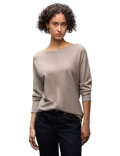 Street One Basic Dolman Pullover Sandstone Mocha Mel. 38 - Damen Pullover mit U-Boot-Ausschnitt, bietet angenehmen Tragekomfort und perfekten Sitz in Größe 38.