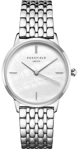 Rosefield RMSSS-R02 The Pearl Edit Damen Quarzuhr 36mm - Armbanduhren mit elegantem Perlmutt-Zifferblatt und mattem Edelstahl-Gehäuse, wasserdicht bis 3ATM – perfekt für stilbewusste Frauen.