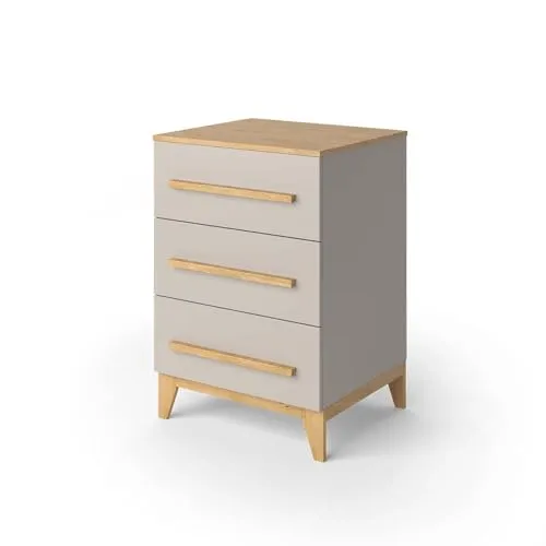 VitaliSpa® Kommode Malia, Cashmere-Eiche, 60 x 88 cm - Schubladenkommode für Kinderzimmer, mit 3 geräumigen Schubladen für optimalen Stauraum und Platzersparnis, ideal zur Aufbewahrung von Kleidung und Spielzeug.