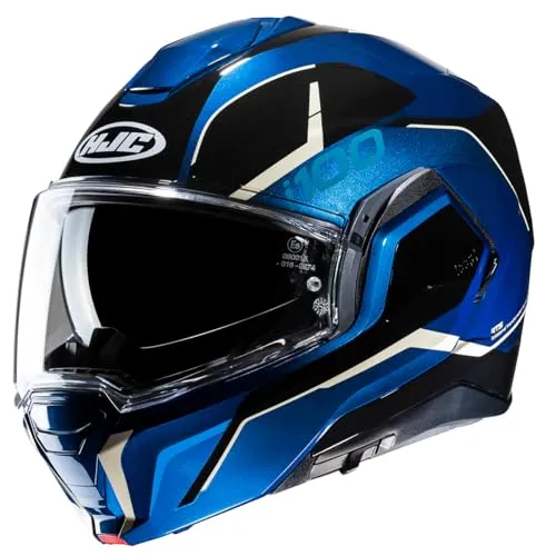 HJC i100 Lorix Klapphelm XL, schwarz-weiss-blau - Motorradhelm mit doppelter Homologation (P/J) und leichtem Polycarbonat-Material für optimalen Komfort und Anpassungsfähigkeit.