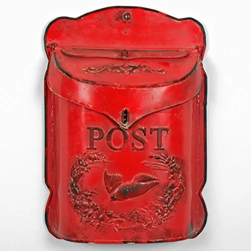 Originals Dekorativer Briefkasten, aus Metall, geprägt, Vintage-Stil, Rot