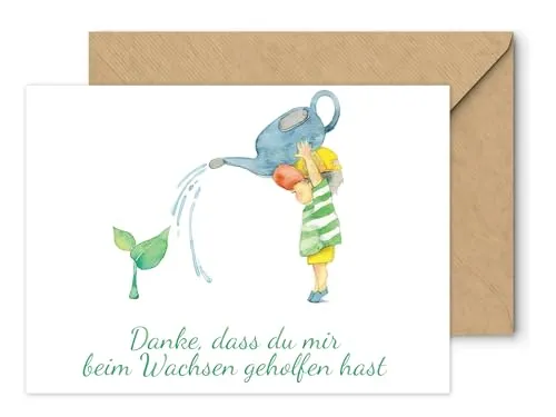 Friendly Fox Dankeskarte Kindergarten, Danke Karte für Erzieher und Lehrer, DIN A6 Dankeschön Karte mit Kraftpapier Umschlag