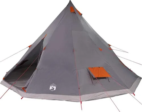 vidaXL Familien-Tipi-Zelt Grau und Orange – Geräumiges Campingzelt 560 x 560 cm - Zelte: Stilvolles Familien-Tipi-Zelt aus robustem Polyester, ideal für Camping-Abenteuer mit viel Platz und einfacher Handhabung.