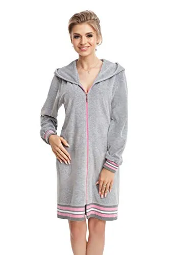 LEVERIE modischer Damen-Bademantel/Morgenmantel/Saunamantel mit gemütlicher Kapuze (L (40), Variante 5 grau)