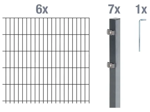 ALBERTS Doppelstabmattenzaun-Grundset (anthrazit, 12 m, 160 cm hoch) - Zäune & Tore - Fertiges Set aus robustem Stahldraht, ideal für einen langlebigen und witterungsbeständigen Gartenzaun.