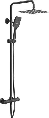 Rainsworth Duschsystem mit Thermostat – 25cm Edelstahl Regendusche - Bad- & Duscharmaturen mit 3 Strahlarten, höhenverstellbarer Duschstange und sicherem Thermostat für ein komfortables Duscherlebnis.