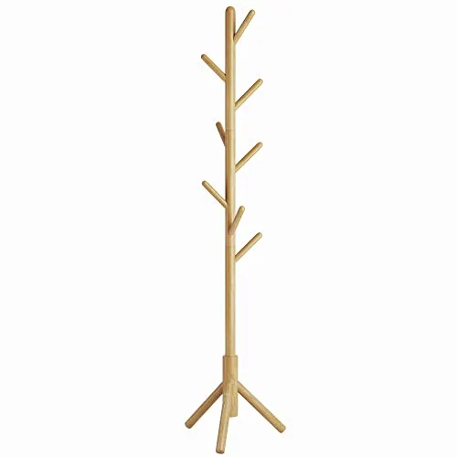 YMYNY Garderobenständer aus Massivholz, Kleiderständer mit 8 Haken, Freistehende Garderobe in Baumform, für Jacken, Hüte, Taschen, Eingangsbereich, Flur(Holzfarbe) HD-HRF-1193