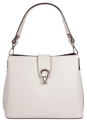 Umhängetasche CLUTY aus echtem Leder, weiß - Elegante Damen-Handtasche aus 100% Rindleder, Made in Italy. Ideal für jeden Anlass mit viel Platz für Essentials und abnehmbarem Schultergurt. Perfekt für stilbewusste Frauen!