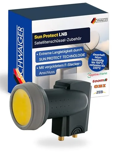 SCHWAIGER Twin LNB Sun Protect 2fach digital HD 4K für 2 Teilnehmer - LNB für digitalen SAT-Empfang ohne Multischalter, ideal für hohe Temperaturen dank hitzebeständiger Technologie und perfektem Wetterschutz.