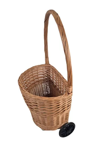 natuleo by pokuc Einkaufswagen aus Weide – Handgefertigter Transportkorb mit Rollen - Praktischer Einkaufswagen aus geflochtener Weide (44x32x90 cm) im schlichten Design. Ideal für den täglichen Einkauf und nachhaltig produziert. Jedes Stück ist ein einzigartiges Unikat aus hochwertiger europäischer Vollweide.