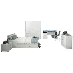 Xxxl Jugendzimmer, Weiß, Holzwerkstoff, 120x200x80 cm - Komplettes Kinder- & Jugendzimmer mit großem Gaming Schreibtisch, RGB LED Beleuchtung und platzsparendem Schwebetürenschrank für eine moderne und funktionale Einrichtung.