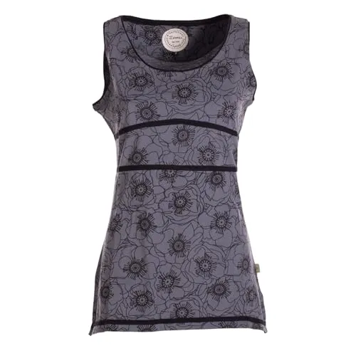 Vishes - Alternative Bekleidung - Damen Sommer-Top Tank-Top Blümchen T-Shirt ärmellos grau 40-42